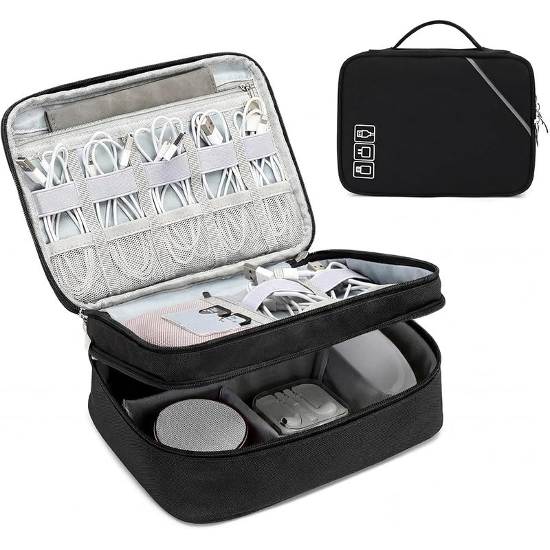 Lanola Travel Cable Organizer Bag, Electronic Accessories Case Portable Double Layer Cable Storage Bag for Cord,phone,Charger, Flash Drive,SD Card,Phone,Power Bank,Personal Items, Black - Image 1