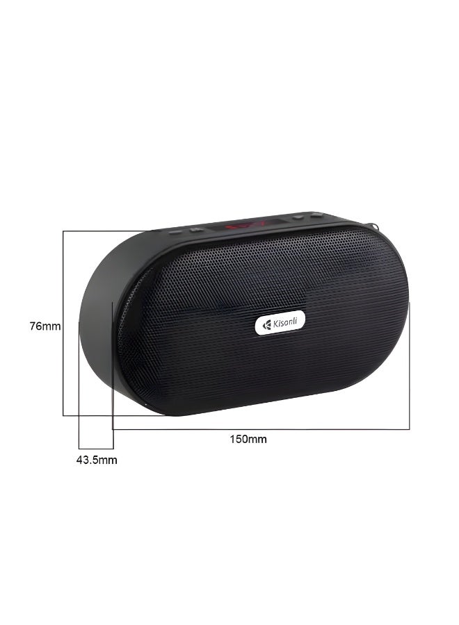 كيسونلي سبيكر محمول بتقنية بلوتوث من KISONLI موديل S8 PLUS  - صوت قوي قدرة 5 وات  - شاشة LCD -  بطارية 1200 مللي امبير -  يدعم تشغيل من USB وكارت TF  - لون اسود - Image 2