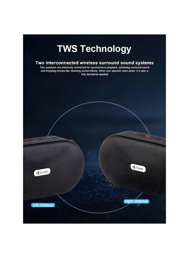 كيسونلي سبيكر محمول بتقنية بلوتوث من KISONLI موديل S8 PLUS  - صوت قوي قدرة 5 وات  - شاشة LCD -  بطارية 1200 مللي امبير -  يدعم تشغيل من USB وكارت TF  - لون اسود - Image 5