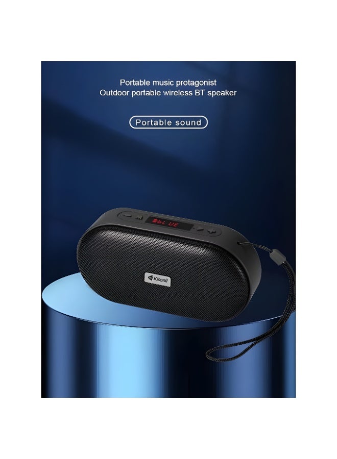 كيسونلي سبيكر محمول بتقنية بلوتوث من KISONLI موديل S8 PLUS  - صوت قوي قدرة 5 وات  - شاشة LCD -  بطارية 1200 مللي امبير -  يدعم تشغيل من USB وكارت TF  - لون اسود - Image 4
