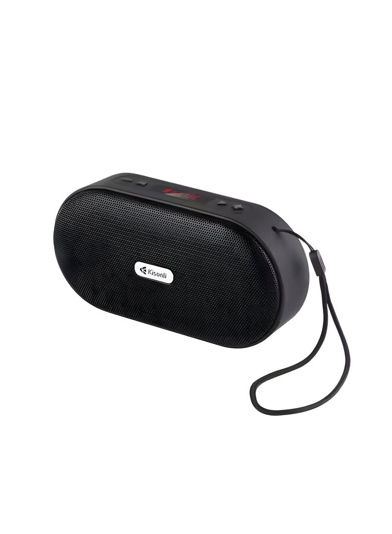 كيسونلي سبيكر محمول بتقنية بلوتوث من KISONLI موديل S8 PLUS  - صوت قوي قدرة 5 وات  - شاشة LCD -  بطارية 1200 مللي امبير -  يدعم تشغيل من USB وكارت TF  - لون اسود - Image 1