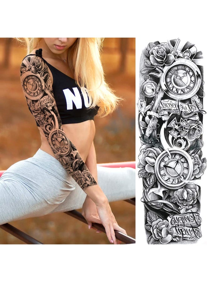 NEZAR 11 Sheets Maori Temporary Tattoo Sleeve For Men Adults Tiki Turtle Manta Waterproof Fake Tattoo Sleeves For Women Black Dragon Totem Tribal Military Long Full Sleeve Tattoos Temporary Stickers - Image 5