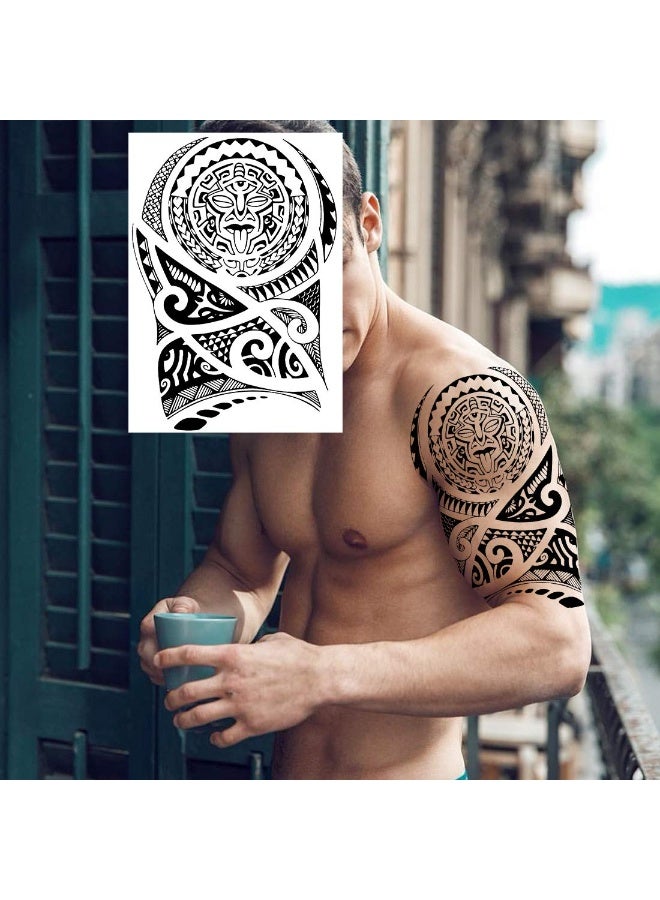 NEZAR 11 Sheets Maori Temporary Tattoo Sleeve For Men Adults Tiki Turtle Manta Waterproof Fake Tattoo Sleeves For Women Black Dragon Totem Tribal Military Long Full Sleeve Tattoos Temporary Stickers - Image 3