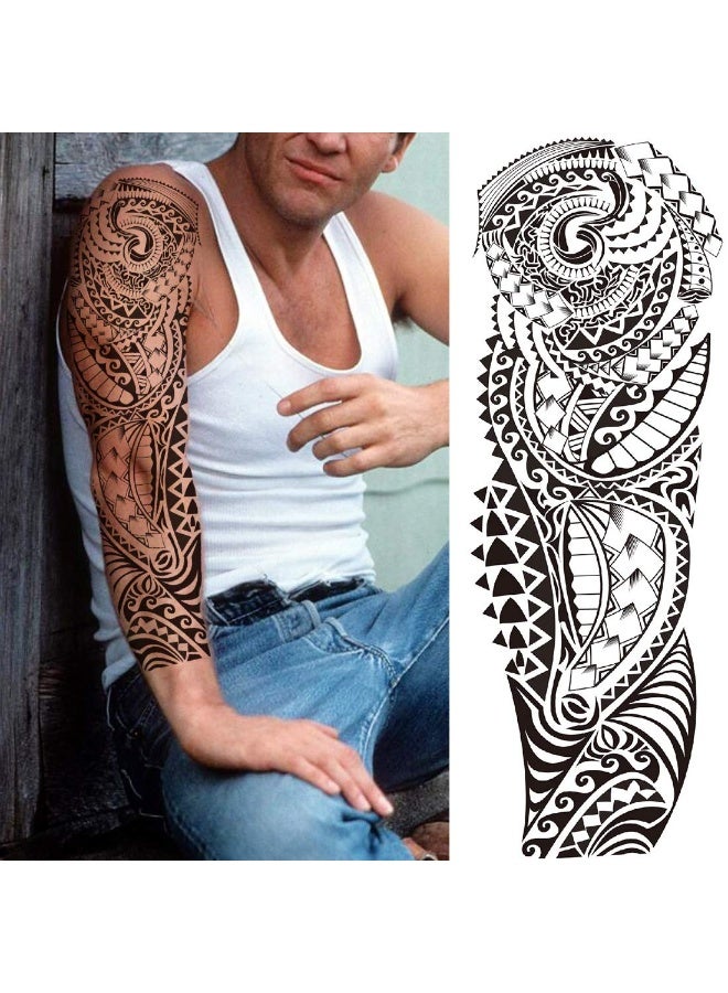 NEZAR 11 Sheets Maori Temporary Tattoo Sleeve For Men Adults Tiki Turtle Manta Waterproof Fake Tattoo Sleeves For Women Black Dragon Totem Tribal Military Long Full Sleeve Tattoos Temporary Stickers - Image 2