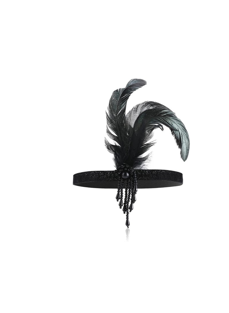 1920s Flapper Headband, Gatsby Headpiece for Women Girl Vintage Feather Crystal Headband 20s Theme Cocktail Hair Accessories Costume Prom Wedding Carnival Party Retro Style - Image 4