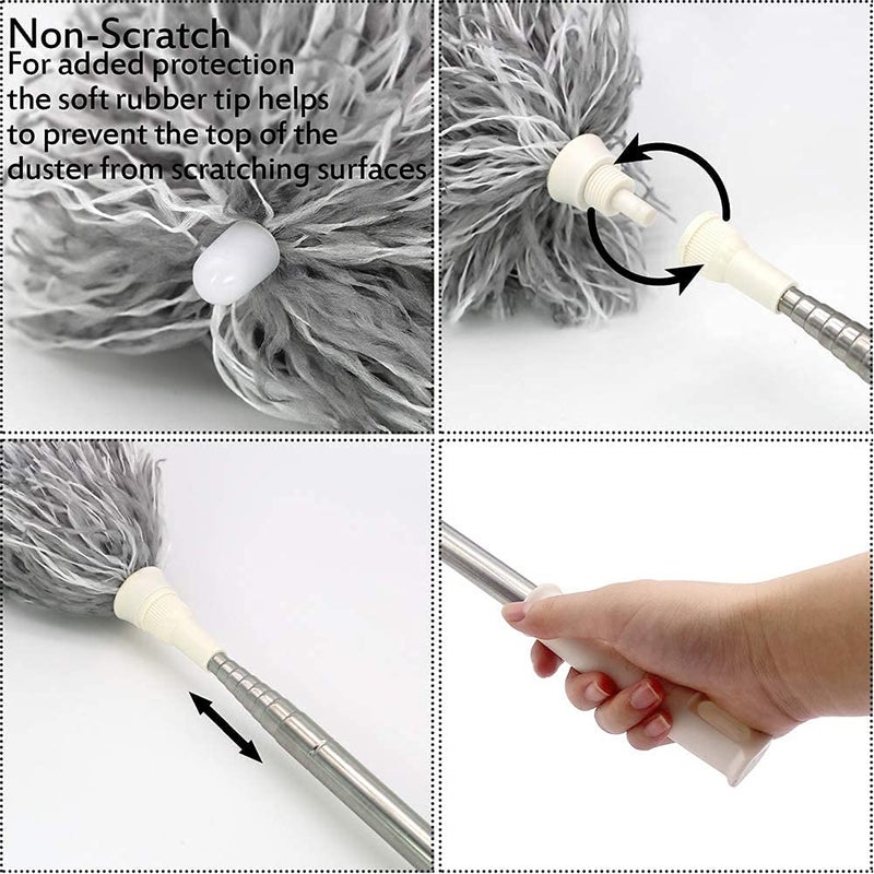 JAPP Microfiber Duster with Extension PoleStainless Steel Extra Long 100 inches with Bendable Head Extendable Duster for Cleaning Ceiling Fan High Ceiling Keyboard Furniture Cobweb - Image 2