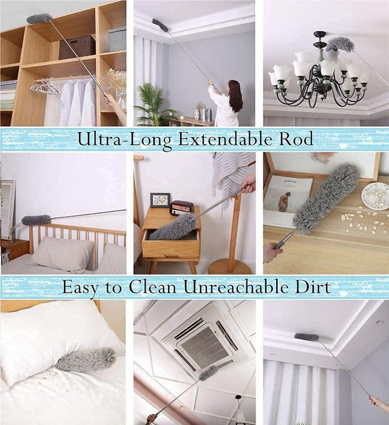 JAPP Microfiber Duster with Extension PoleStainless Steel Extra Long 100 inches with Bendable Head Extendable Duster for Cleaning Ceiling Fan High Ceiling Keyboard Furniture Cobweb - Image 3