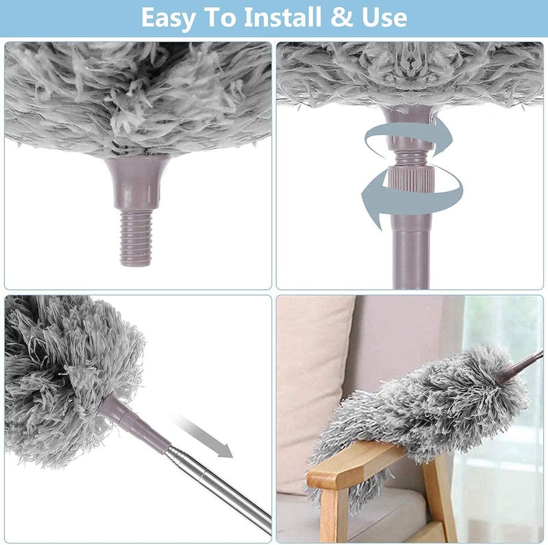 JAPP Microfiber Duster with Extension PoleStainless Steel Extra Long 100 inches with Bendable Head Extendable Duster for Cleaning Ceiling Fan High Ceiling Keyboard Furniture Cobweb - Image 5