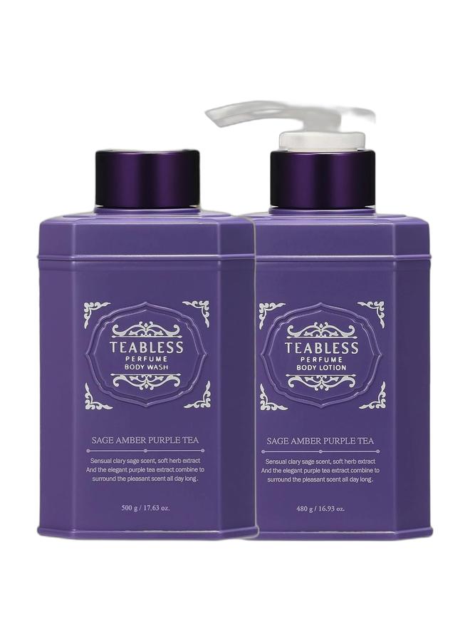 TEABLESS Sage Amber Purple Tea Perfume Body Wash & Body Lotion Set | Hydrating Cleanser & Moisturizer Duo | Floral Woody Scent | Korean Skincare Gift Set - Image 1