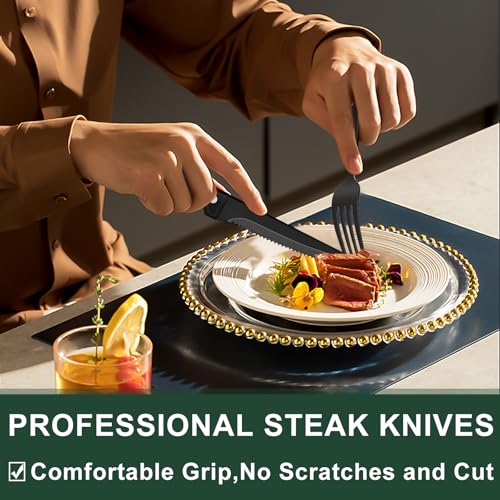 EWFEN Black Heavy Duty Silverware Set, 24-Piece Stainless Steel Flatware Set with Steak Knives for 4, Food-Grade Tableware Cutlery Set, Utensil Sets for Home Restaurant, Mirror Finish, Dishwasher Safe - Image 4
