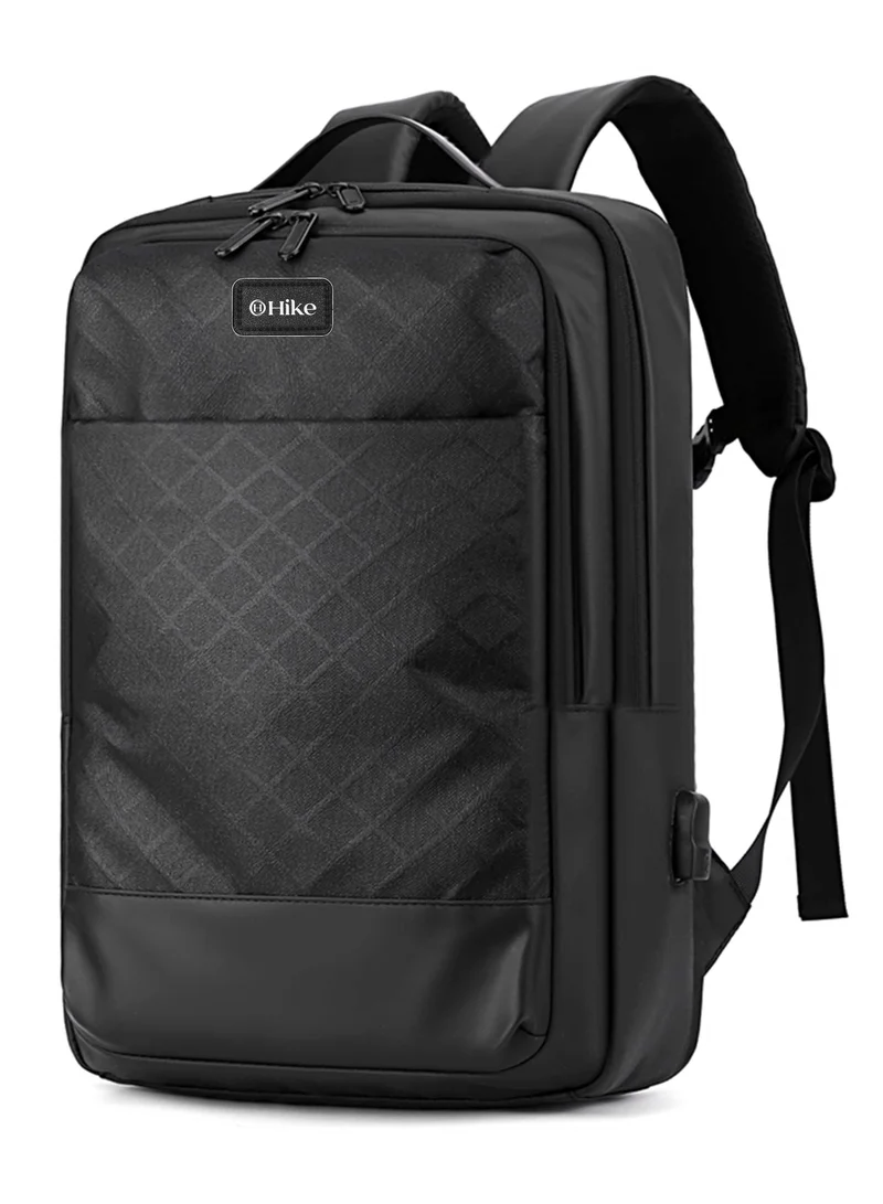 هايك Unisex Computer Shoulder Backpack Water Resistant Daypack with Built in USB port and Separate Laptop Compartment for Travel/Business/College, HK2301- Black