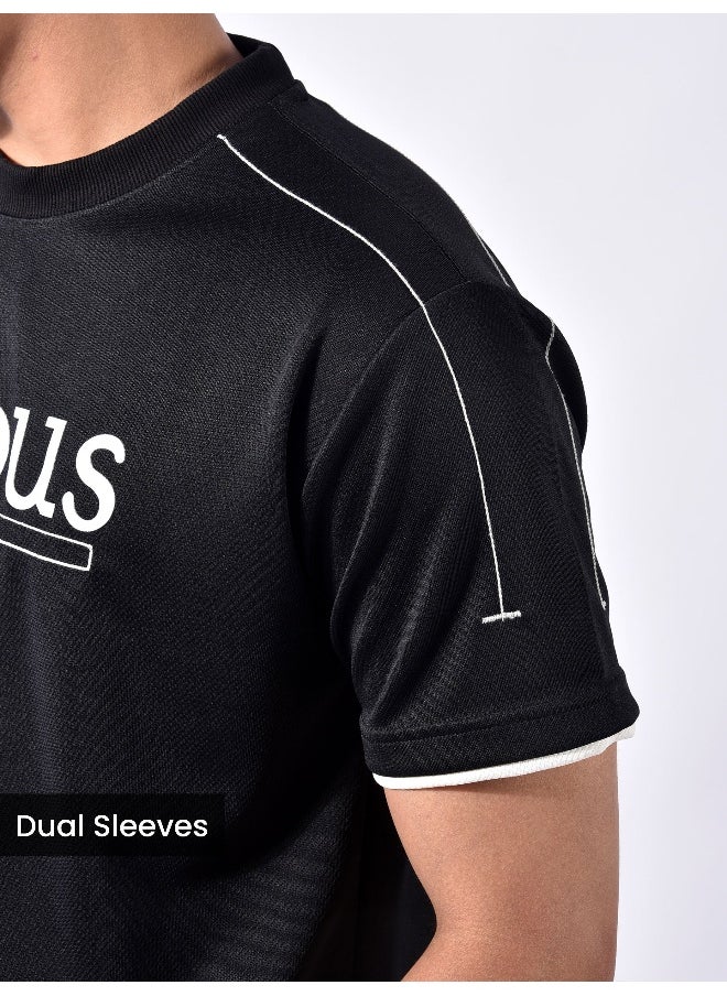 Beyoung Black HD Embroidered Dual Sleeves T-Shirt  - Image 4