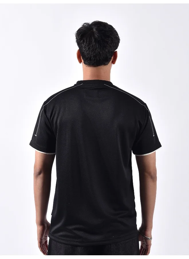 بيونغ Black HD Embroidered Dual Sleeves T-Shirt