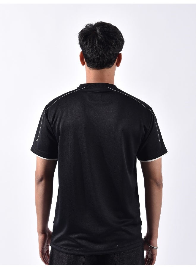 Beyoung Black HD Embroidered Dual Sleeves T-Shirt  - Image 1