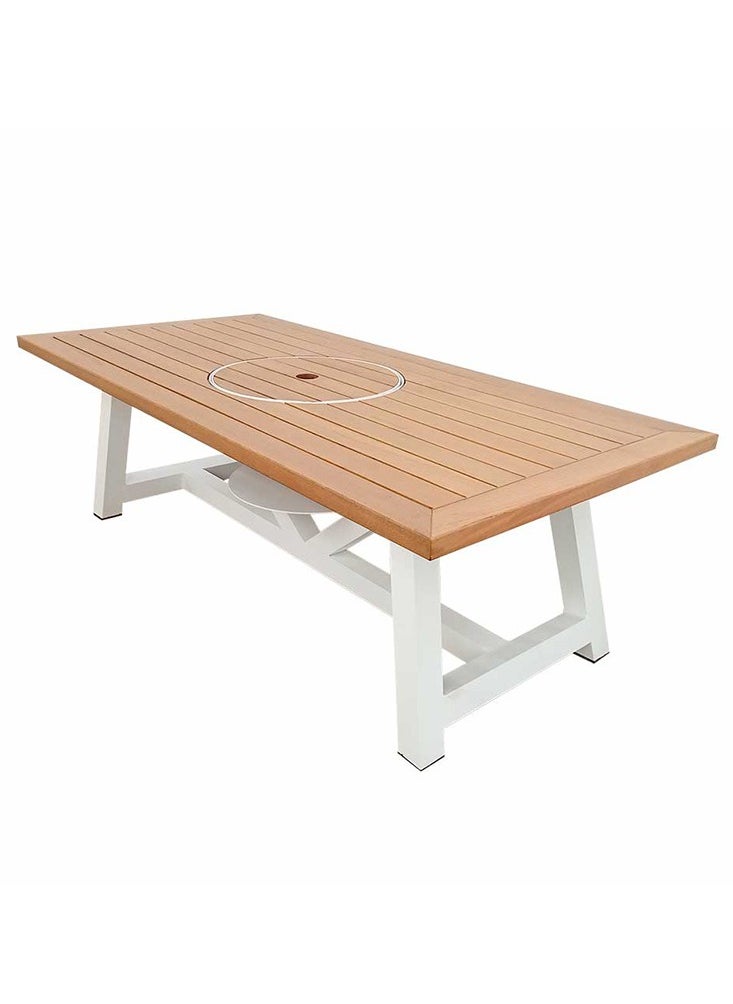 NABCO - Light Rectangular Wood-Burning Fire Pit Table for Patio – 160x80x52 cm, Multi-Functional Outdoor Dining Table with Fire Pit Center, Robust for Garden or Backyard, Natural Teak/White - Image 1