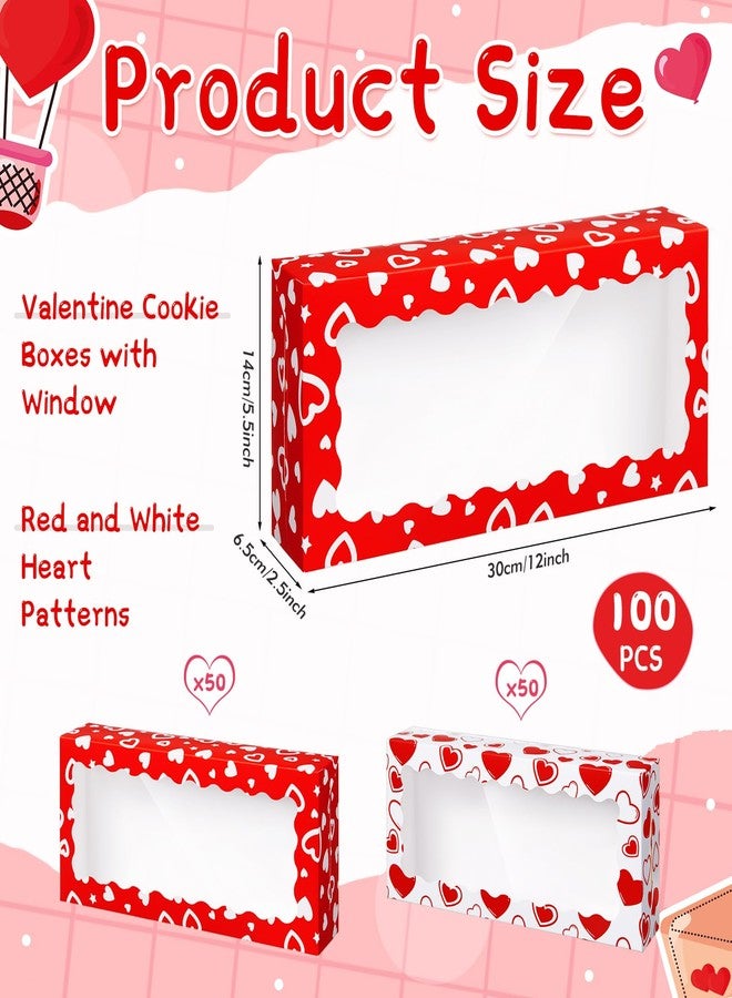 Tenceur 100 Pieces Valentine's Day Cookie Boxes with Window & Lid 12.5 x 5.5 x 2.5 Inch Red and White heart Bakery Boxes Valentine's Day Candy Treat Food Container for Xmas Gift Wrapping Party Favor - Image 3