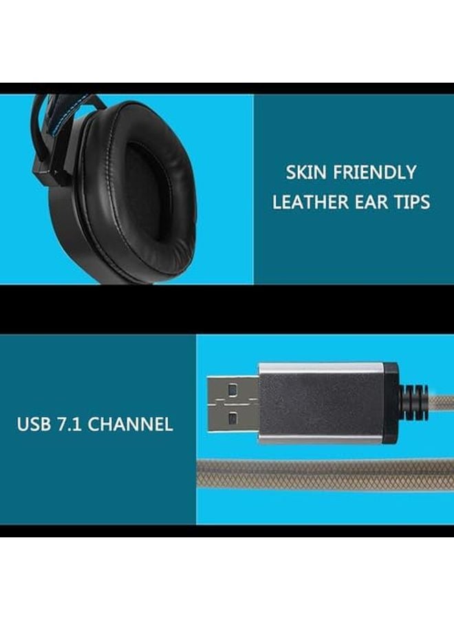 Black USB 7 1CH Over Ear Headphones With Vivid Lights Clear Sound For Gaming Office - Image 4