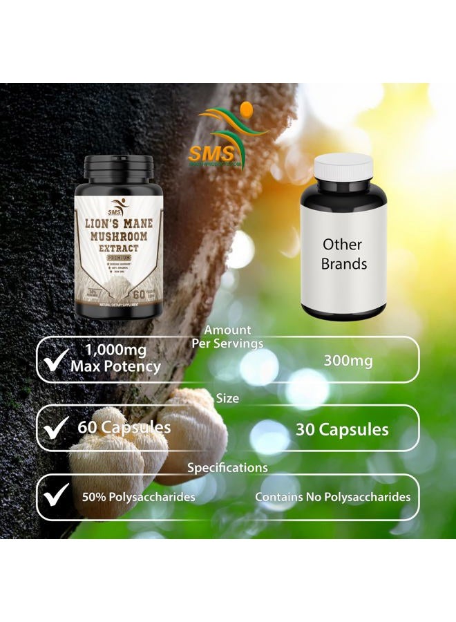SMSHEALTHPRODUCTS.com Lion's Mane Mushroom Cognition Capsules (60 Capsules) Lions Mane Mushroom Powder Extract Capsules | Brain Supplement, Brain Vitamins, Focus Supplement - Image 3