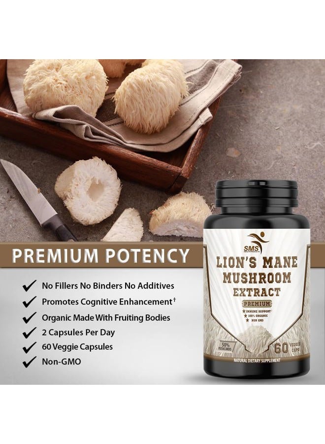 SMSHEALTHPRODUCTS.com Lion's Mane Mushroom Cognition Capsules (60 Capsules) Lions Mane Mushroom Powder Extract Capsules | Brain Supplement, Brain Vitamins, Focus Supplement - Image 4