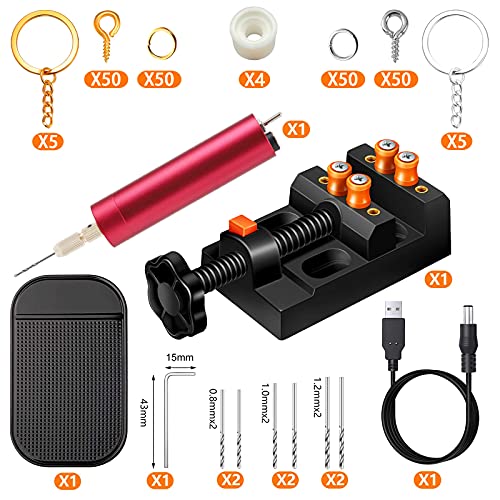 YASPIT Electric Resin Drill Set,Pin Vise for Molds Jewelry Casting, YASPIT Anti-Skid Drill Press Vise, 210 PCS Keychain making Supplies, Precision Hand Drill Kit for DIY Keychains Jewelry Making - Image 3