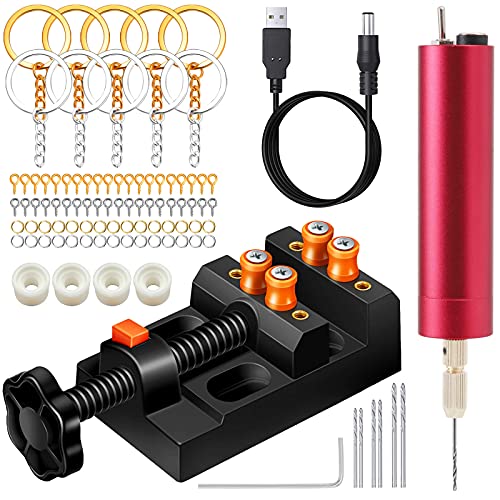 YASPIT Electric Resin Drill Set,Pin Vise for Molds Jewelry Casting, YASPIT Anti-Skid Drill Press Vise, 210 PCS Keychain making Supplies, Precision Hand Drill Kit for DIY Keychains Jewelry Making - Image 1