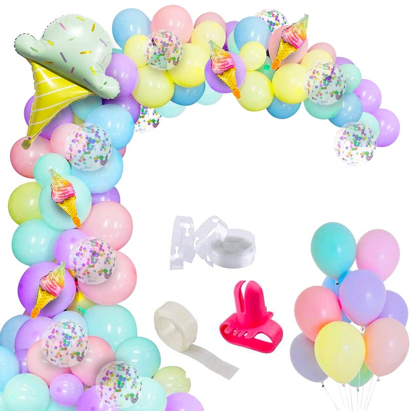Party Propz Party Propz Birthday Balloon Arch Decoration Combo With Multicolor Latex Balloons Ice Cream Foil Balloons Multicolor Confetti Balloons64 Pcs - Image 1