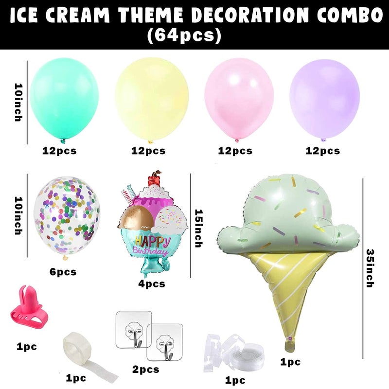 Party Propz Party Propz Birthday Balloon Arch Decoration Combo With Multicolor Latex Balloons Ice Cream Foil Balloons Multicolor Confetti Balloons64 Pcs - Image 2