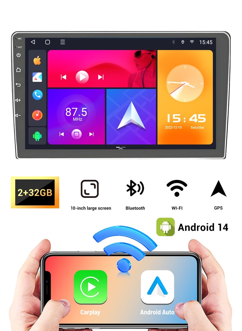 Dansent 10 inch Android Music Video System For Car, Car IPS Screen With iOS Android Mirror Link, 720p OEM Head Unit BT/Wi-Fi/GPS/CarPlay/Handsfree Call 2GB RAM , 32GB storage - Image 1