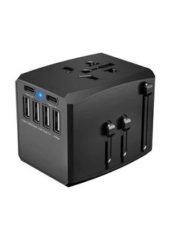 TYCOM Travel Adapter,Worldwide All in One Universal Power Plug Adapter with Dual USB Ports for USA EU UK AUS Cell Phone Laptop (SKT-HHT904-4U2C-Black)  - Image 1