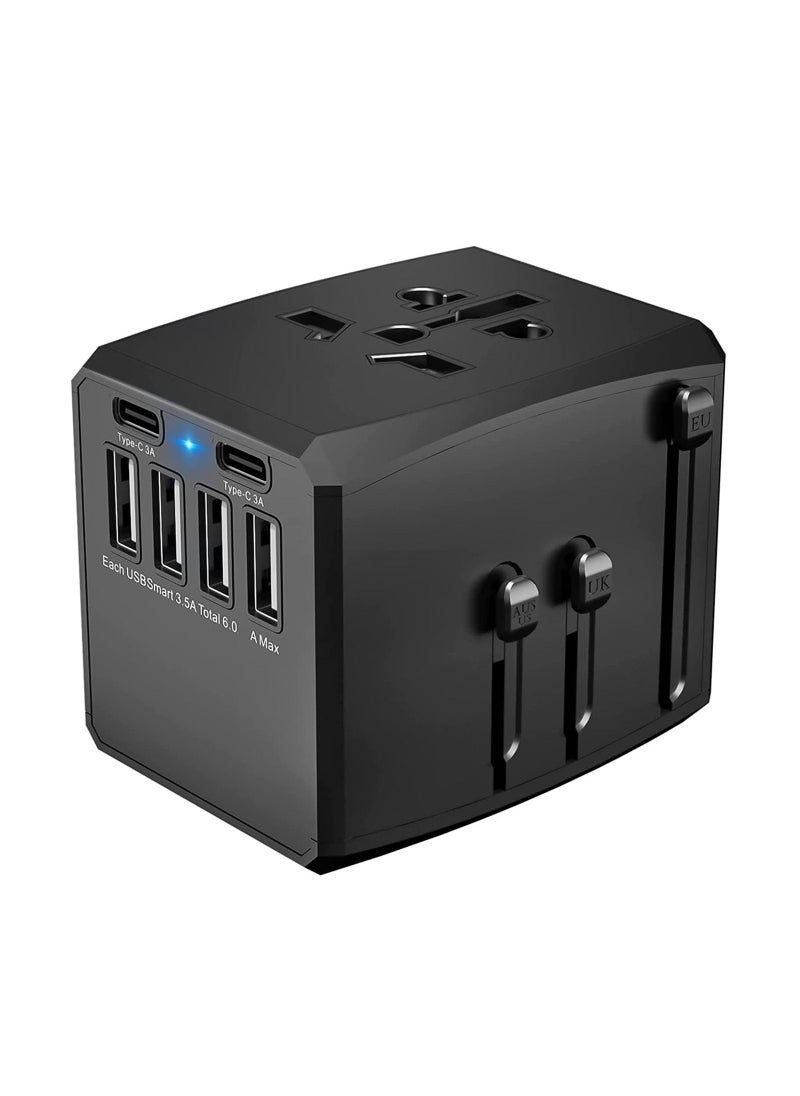 TYCOM Travel Adapter,Worldwide All in One Universal Power Plug Adapter with Dual USB Ports for USA EU UK AUS Cell Phone Laptop (SKT-HHT904-4U2C-Black)  - Image 1