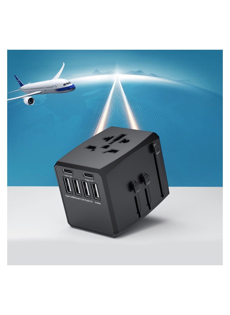 TYCOM Travel Adapter,Worldwide All in One Universal Power Plug Adapter with Dual USB Ports for USA EU UK AUS Cell Phone Laptop (SKT-HHT904-4U2C-Black)  - Image 2