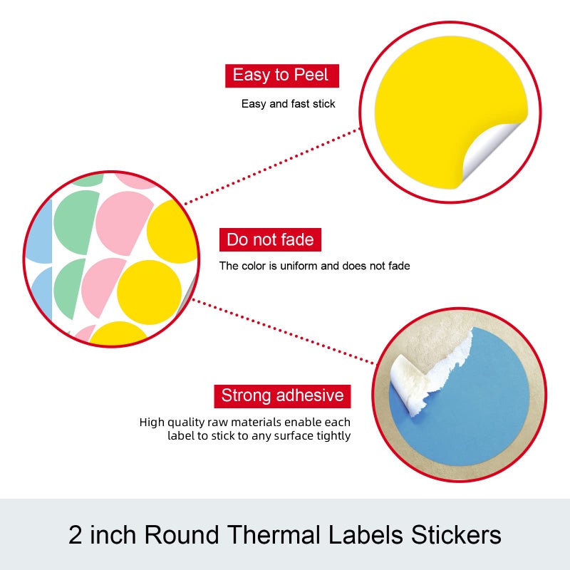 Misofuki 2" 750 Labels White Circle Direct Thermal Stickers Labels Roll Compatible with Zebra, Rollo, MUNBYN, Self-Adhesive Round Direct Thermal Labels - Image 5