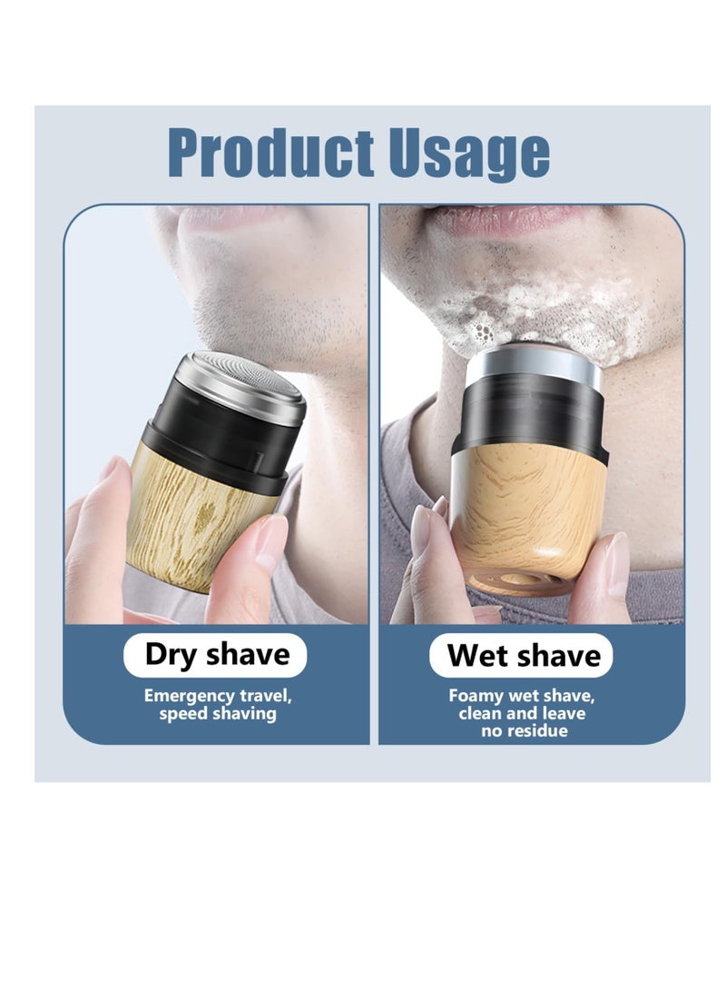 Excefore Mini Portable Electric Shaver for Men, Pocket Size Type-C Rechargeable Razor, Washable Waterproof Rotary Shavers, Wet and Dry Use Beard Trimmer, for Home Travel Office Business (Wood Grain) - Image 4