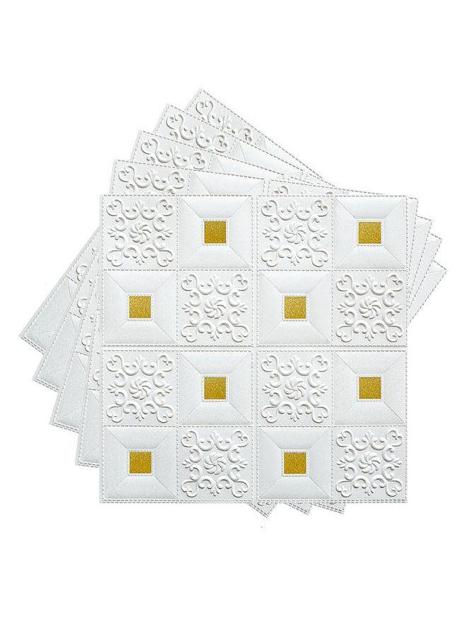 5-Piece 3D Foam Bricks Wall Sticker Set White/Gold 70 x 70centimeter  - Image 1