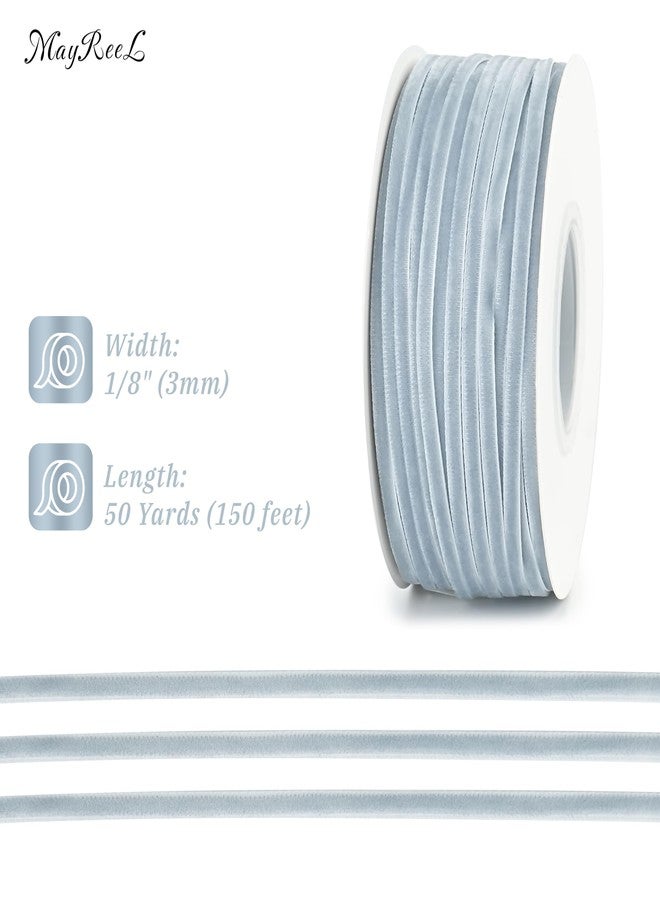 MAYREEL 1/8 Inch Dusty Blue Velvet Ribbon Thin Slate Blue Vintage Ribbon for Wedding Invitations Gift Wrapping Party Favor Boxes 50 Yards - Image 2