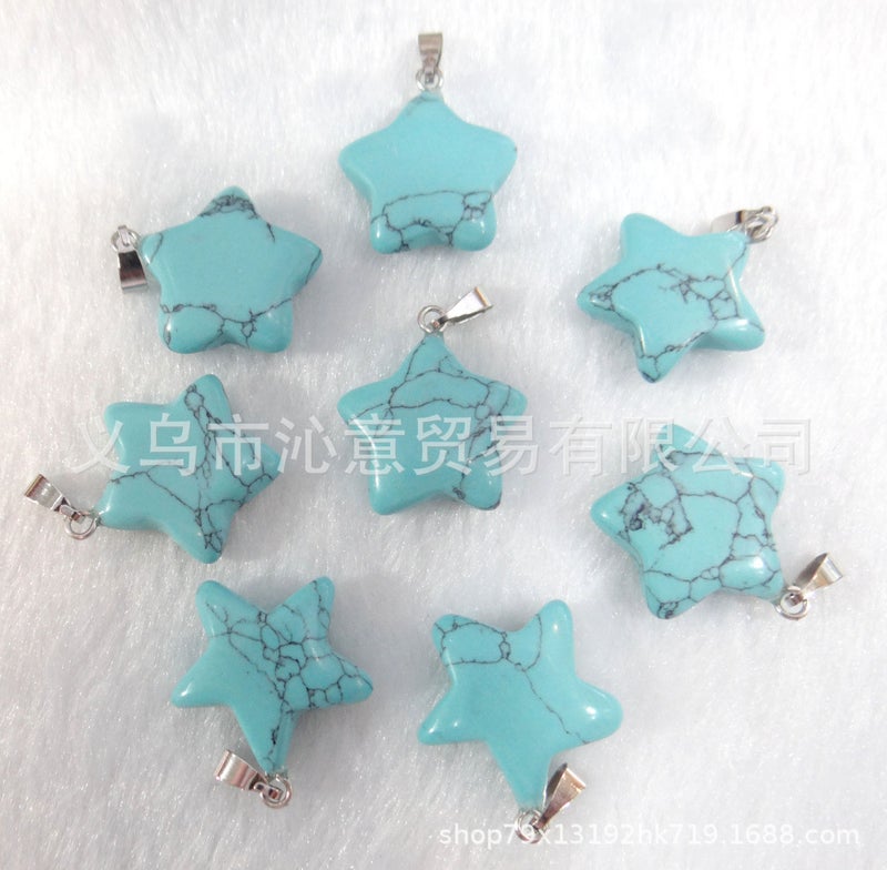 Generic Natural Stone Crystal Agate Pendant Necklace Star Turquoise (synthetic) 