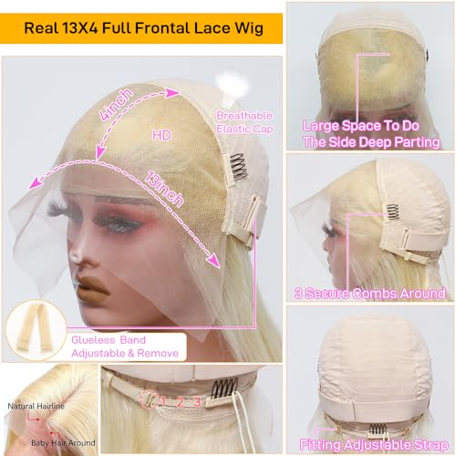 SKYDO 613 Blonde Bob Wig Human Hair 13x4 Bob HD Lace Front Wigs Human Hair 180 Density 613 Bob Wig Pre Plucked Blonde Wigs for Women 12inch - Image 3