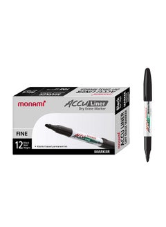 Monami Accu Liner Dry Erase Markers, Fine Tip (1.5Mm), Low-Odor Whiteboard Markers, Black, 12-Count  - Image 1
