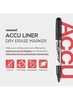 Monami Accu Liner Dry Erase Markers, Fine Tip (1.5Mm), Low-Odor Whiteboard Markers, Black, 12-Count  - Image 2