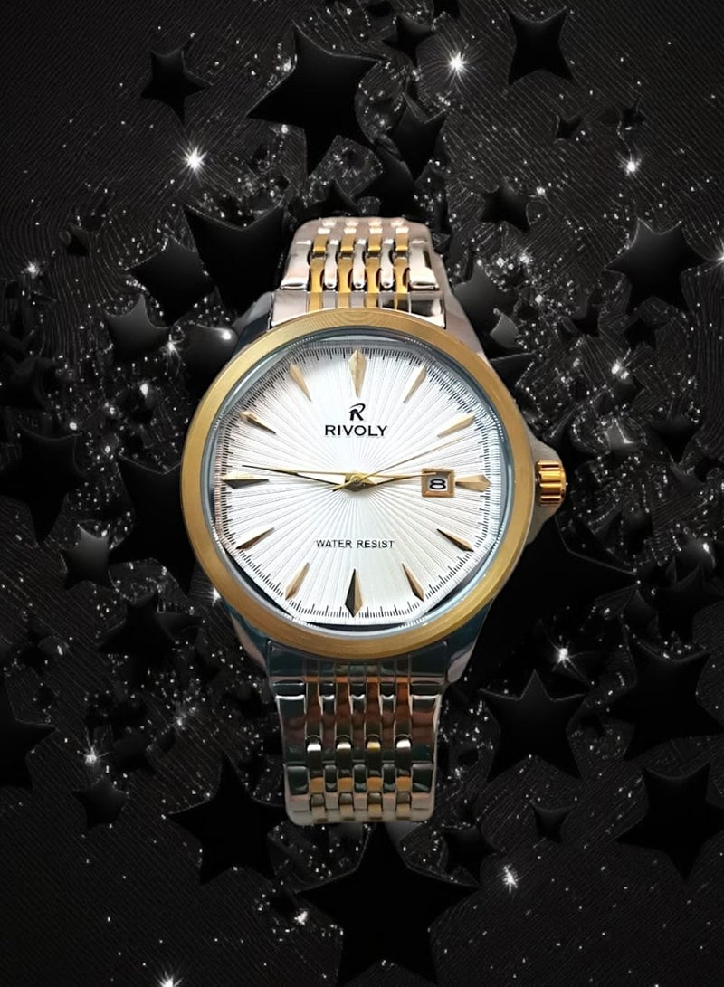 ريفولي ساعة يد للرجال من الستانلس ستيل بعرض انالوج وحركة كوارتز وعرض التاريخ، سهلة القراءة بتصميم عصري مقاوم للماء، ساعة يد كلاسيكية فاخرة بواجهة كبيرة - Image 2