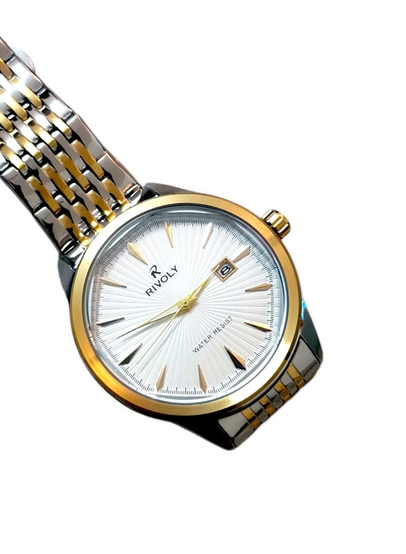 ريفولي ساعة يد للرجال من الستانلس ستيل بعرض انالوج وحركة كوارتز وعرض التاريخ، سهلة القراءة بتصميم عصري مقاوم للماء، ساعة يد كلاسيكية فاخرة بواجهة كبيرة - Image 3