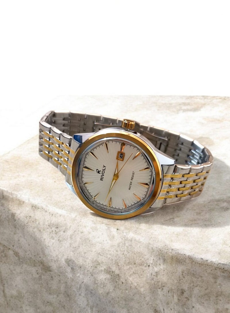 ريفولي ساعة يد للرجال من الستانلس ستيل بعرض انالوج وحركة كوارتز وعرض التاريخ، سهلة القراءة بتصميم عصري مقاوم للماء، ساعة يد كلاسيكية فاخرة بواجهة كبيرة - Image 4