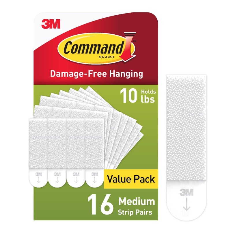 Command 10 lb Medium Picture Hanging Strips 16 Pairs (32 Command Strips), Damage-Free Hanging Picture Hangers, No Tools Wall Hanger for Home Decor, White Adhesive - Image 1