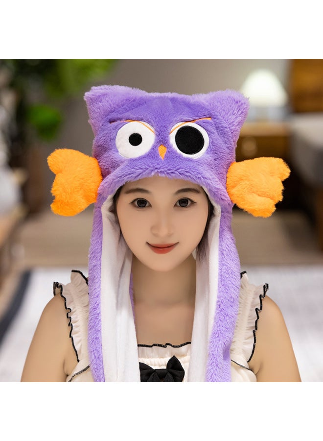Halloween Hat Pinch Ear Moving Airbag Hat Ghost Colorful Glow Hat Wholesale-Specifications:Purple Owl Hat-Color:60cm Luminous Airbag Hat  - Image 1