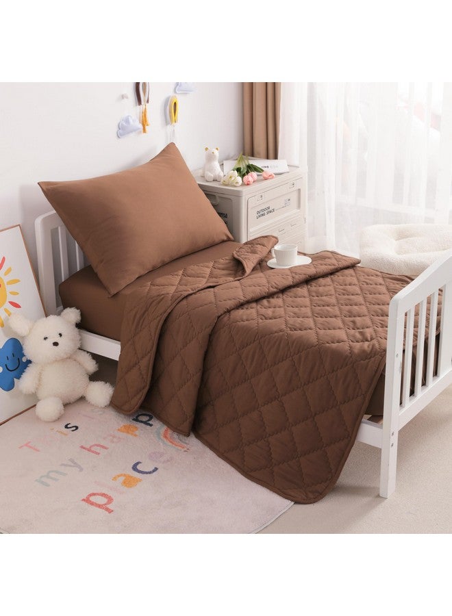 NTBAY Toddler Bedding Set - 4 Piece Soft and Breathable Crib Bedding Set for Boys and Girls, Includes Quilted Comforter, Fitted Sheet, Flat Top Sheet and Envelope Pillowcase, Brown - Image 4
