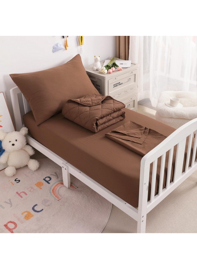 NTBAY Toddler Bedding Set - 4 Piece Soft and Breathable Crib Bedding Set for Boys and Girls, Includes Quilted Comforter, Fitted Sheet, Flat Top Sheet and Envelope Pillowcase, Brown - Image 1