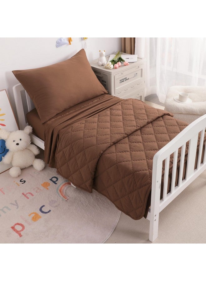 NTBAY Toddler Bedding Set - 4 Piece Soft and Breathable Crib Bedding Set for Boys and Girls, Includes Quilted Comforter, Fitted Sheet, Flat Top Sheet and Envelope Pillowcase, Brown - Image 3