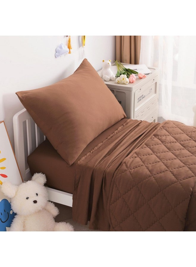 NTBAY Toddler Bedding Set - 4 Piece Soft and Breathable Crib Bedding Set for Boys and Girls, Includes Quilted Comforter, Fitted Sheet, Flat Top Sheet and Envelope Pillowcase, Brown - Image 5