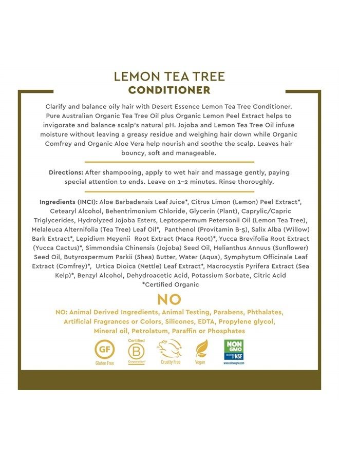 Desert Essence Lemon Tea Tree Shampoo & Conditioner Bundle - 8 Fl Ounce - Clarifying for Oily Hair - Essential Oils - Strengthen & Protect Hair - Effective Cleansing - Image 3