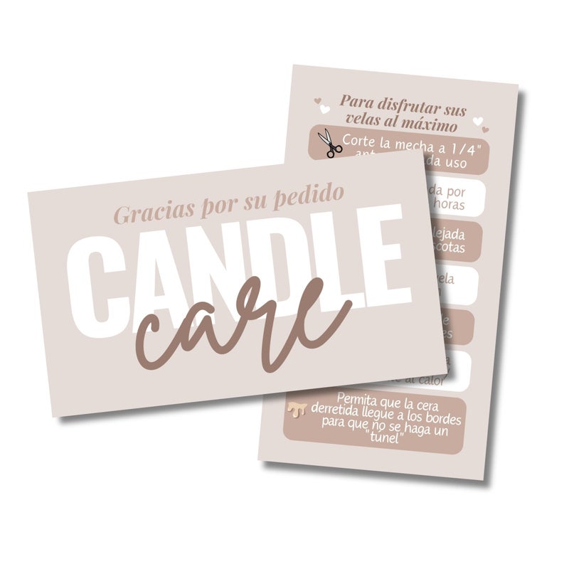 Tats4now Spanish Candle Care Cards for candle makers - 2 x 3.5 Inches, High gloss full color front and back - 55 pack - Business Card size, Care for your Candle - Image 4